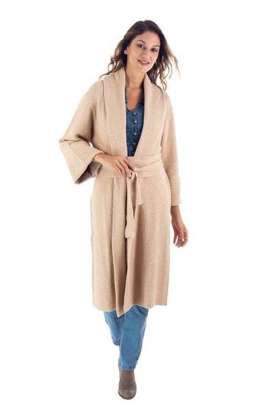Alternate image for Peruvian Cotton and Baby Alpaca Sweater Coat in Beige Instant Favorite