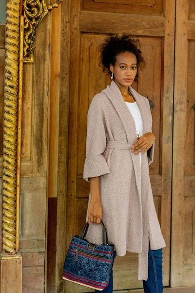 Alternate image for Peruvian Cotton and Baby Alpaca Sweater Coat in Beige Instant Favorite