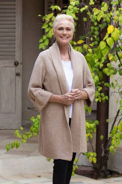Alternate image for Peruvian Cotton and Baby Alpaca Sweater Coat in Beige Instant Favorite