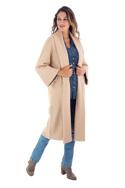 Alternate image for Peruvian Cotton and Baby Alpaca Sweater Coat in Beige Instant Favorite