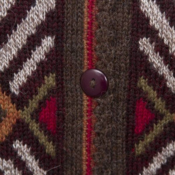 Alternate image for 100 Alpaca Brown Cardigan Sweater with Diamond Motif Incan Argyle