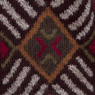 Alternate image for 100 Alpaca Brown Cardigan Sweater with Diamond Motif Incan Argyle