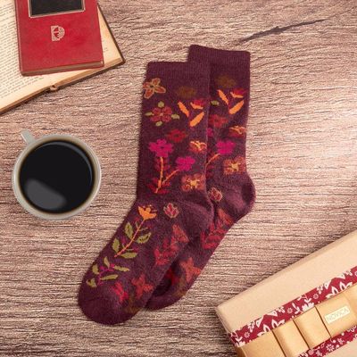 Alternate image for Alpaca Blend Floral Socks from Peru Cozy Chic
