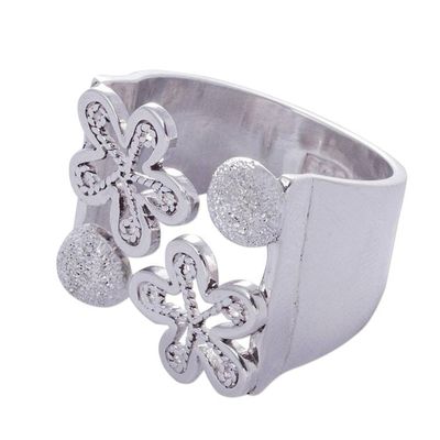 Alternate image for Sterling Silver Artisan Crafted Wide Floral Wrap Ring Flowers of Rimac