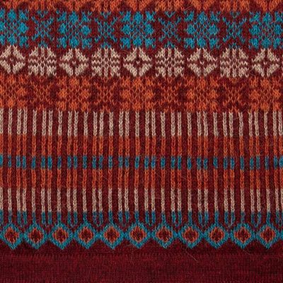 Alternate image for Mosaic-Patterned Red 100 Alpaca Cardigan Sweater from Peru Andean Mosaic