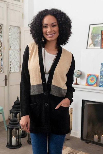 Alternate image for Alpaca Blend Three Tone Cardigan With Three Buttons Peru Miraflores Cardigan