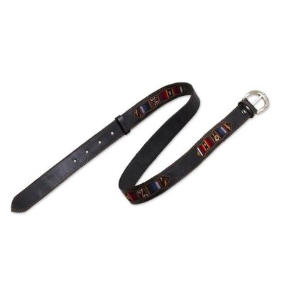 Alternate image for Leather Belt with Andean Wool Accents Cusco Heritage