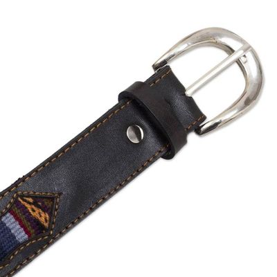 Alternate image for Leather Belt with Andean Wool Accents Cusco Heritage