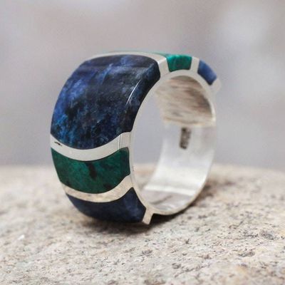 Primary image for Sterling Silver Band Chrysocolla Sodalite Ring from Peru Moche Princess