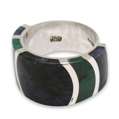 Alternate image for Sterling Silver Band Chrysocolla Sodalite Ring from Peru Moche Princess