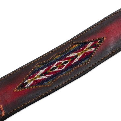 Alternate image for Embossed Llama Motif Leather and Wool Belt Llama Caravan