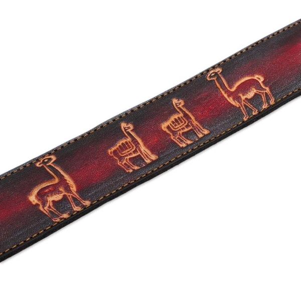 Alternate image for Embossed Llama Motif Leather and Wool Belt Llama Caravan