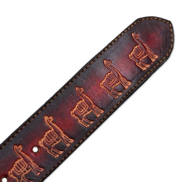 Alternate image for Embossed Llama Motif Leather and Wool Belt Llama Caravan