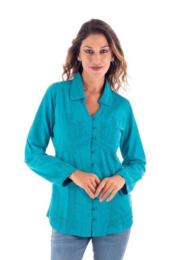 Alternate image for Turquoise Cotton Button-Up Blouse Lily of the Incas in Turquoise