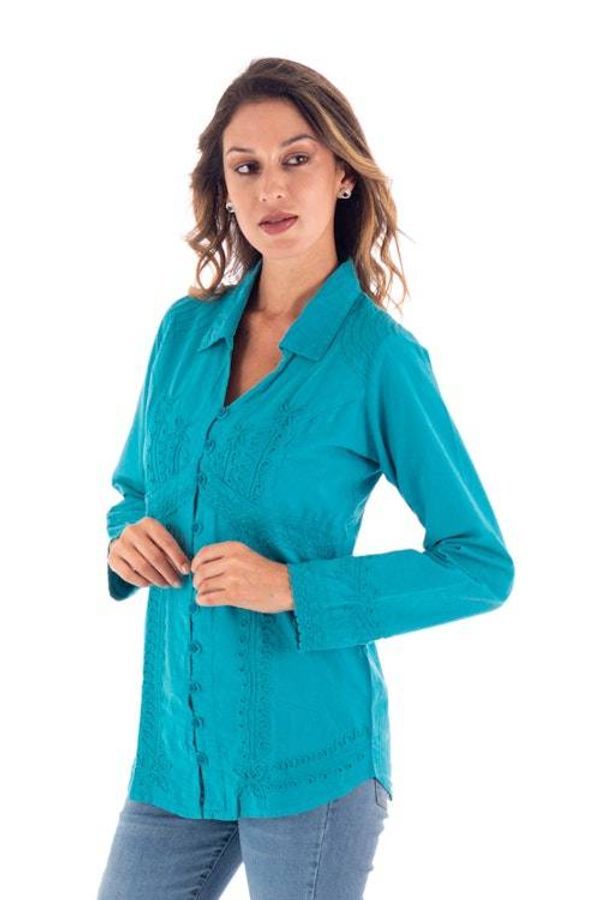 Alternate image for Turquoise Cotton Button-Up Blouse Lily of the Incas in Turquoise