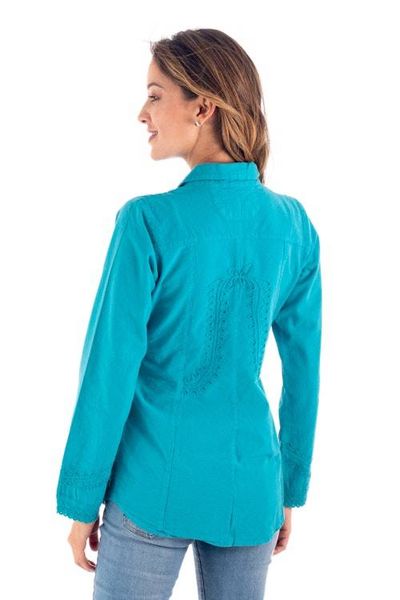 Alternate image for Turquoise Cotton Button-Up Blouse Lily of the Incas in Turquoise