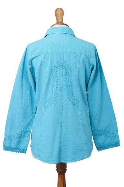 Alternate image for Turquoise Cotton Button-Up Blouse Lily of the Incas in Turquoise