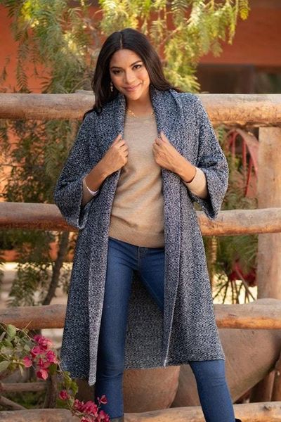 Alternate image for Navy and White Organic Cotton Blend Sweater Coat Constant Companion in Tweed