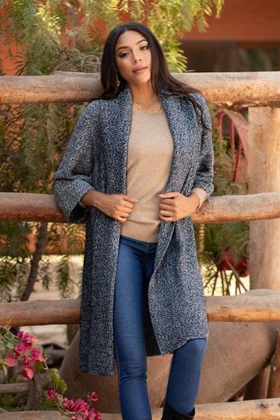 Alternate image for Navy and White Organic Cotton Blend Sweater Coat Constant Companion in Tweed