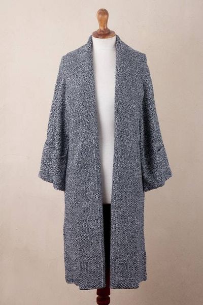 Alternate image for Navy and White Organic Cotton Blend Sweater Coat Constant Companion in Tweed