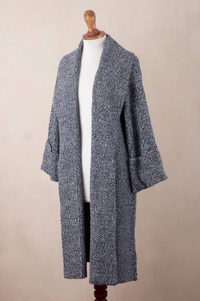 Alternate image for Navy and White Organic Cotton Blend Sweater Coat Constant Companion in Tweed