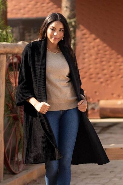 Alternate image for Knit Black Sweater Coat with Belt Constant Companion in Black