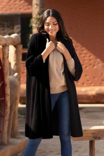 Alternate image for Knit Black Sweater Coat with Belt Constant Companion in Black
