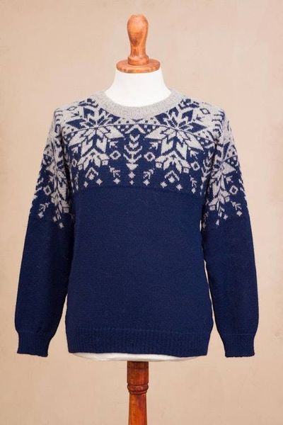Alternate image for Snowflake Pattern Mens 100 Alpaca Pullover from Peru Snowflake Dimension