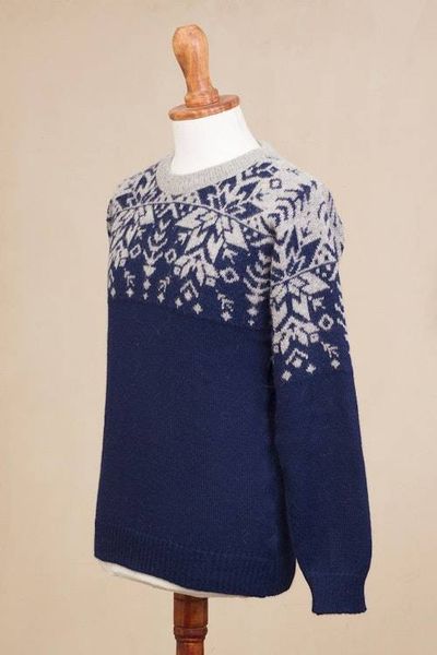 Alternate image for Snowflake Pattern Mens 100 Alpaca Pullover from Peru Snowflake Dimension