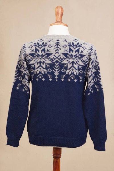 Alternate image for Snowflake Pattern Mens 100 Alpaca Pullover from Peru Snowflake Dimension