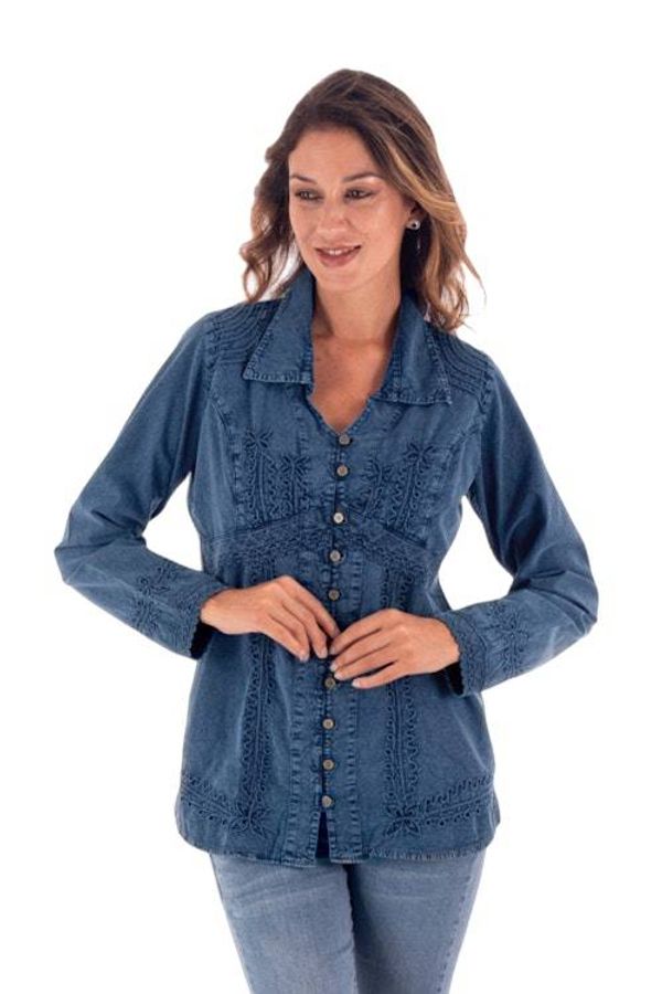 Alternate image for Lily of The Incas Button-Front Chambray Blue Blouse Lily of the Incas