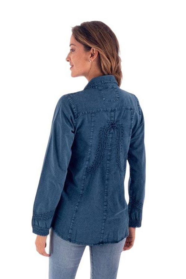 Alternate image for Lily of The Incas Button-Front Chambray Blue Blouse Lily of the Incas