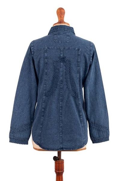 Alternate image for Lily of The Incas Button-Front Chambray Blue Blouse Lily of the Incas
