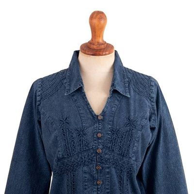 Alternate image for Lily of The Incas Button-Front Chambray Blue Blouse Lily of the Incas