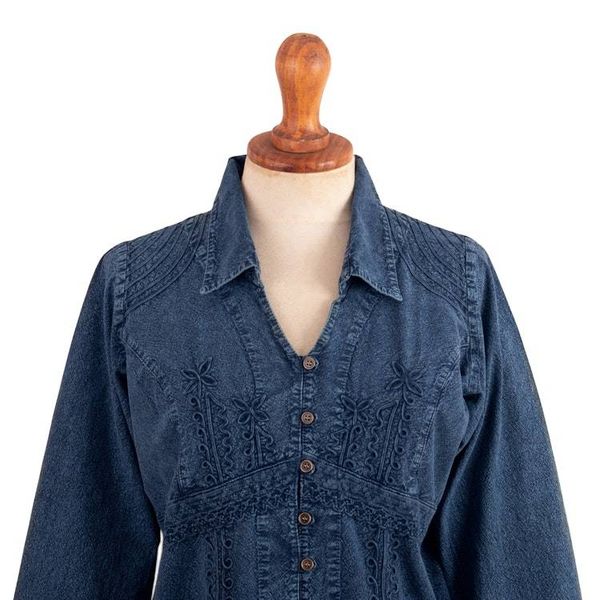 Alternate image for Lily of The Incas Button-Front Chambray Blue Blouse Lily of the Incas