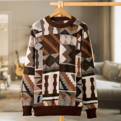 Alternate image for Mens Alpaca Pullover with Incan Tocapu Inspired Design Inca Tocapu