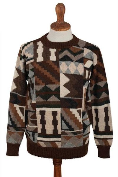 Alternate image for Mens Alpaca Pullover with Incan Tocapu Inspired Design Inca Tocapu