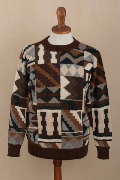 Alternate image for Mens Alpaca Pullover with Incan Tocapu Inspired Design Inca Tocapu