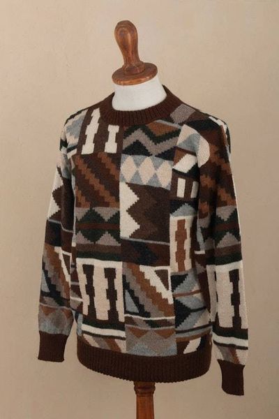 Alternate image for Mens Alpaca Pullover with Incan Tocapu Inspired Design Inca Tocapu