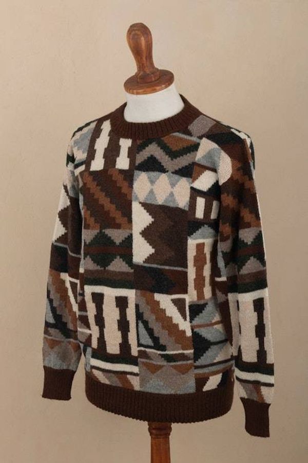 Alternate image for Mens Alpaca Pullover with Incan Tocapu Inspired Design Inca Tocapu