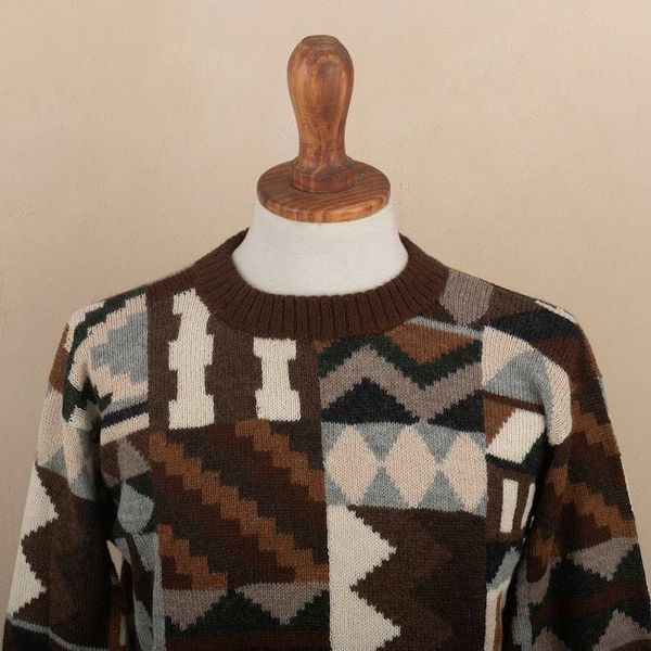 Alternate image for Mens Alpaca Pullover with Incan Tocapu Inspired Design Inca Tocapu