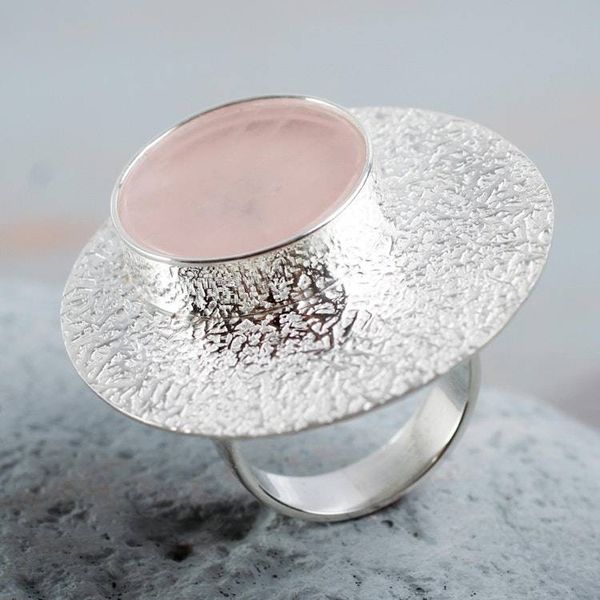 Alternate image for Peruvian Textured Silver and Rose Quartz Statement Ring Andean Romance