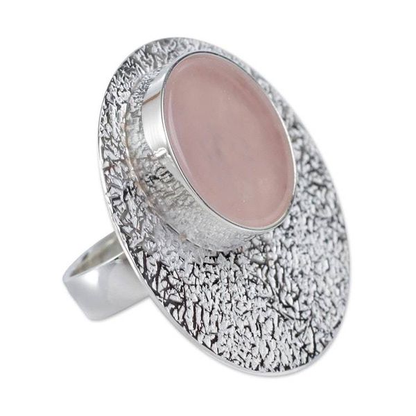 Alternate image for Peruvian Textured Silver and Rose Quartz Statement Ring Andean Romance