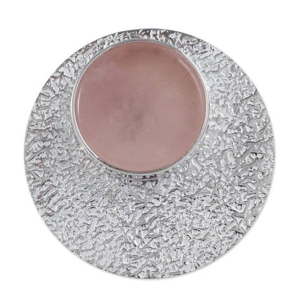 Alternate image for Peruvian Textured Silver and Rose Quartz Statement Ring Andean Romance