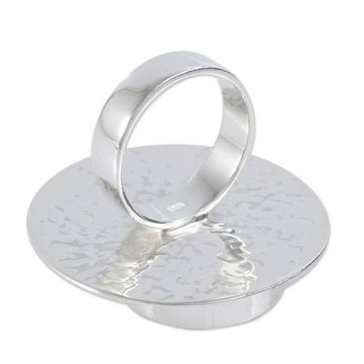 Alternate image for Peruvian Textured Silver and Rose Quartz Statement Ring Andean Romance