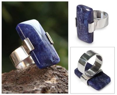 Alternate image for Unique Modern Sterling Silver Sodalite Cocktail Ring Blue Hug
