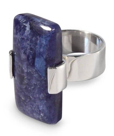 Alternate image for Unique Modern Sterling Silver Sodalite Cocktail Ring Blue Hug