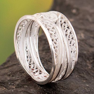 Alternate image for 950 Silver Ornate Filigree Band Ring from Peru Heart of the Star
