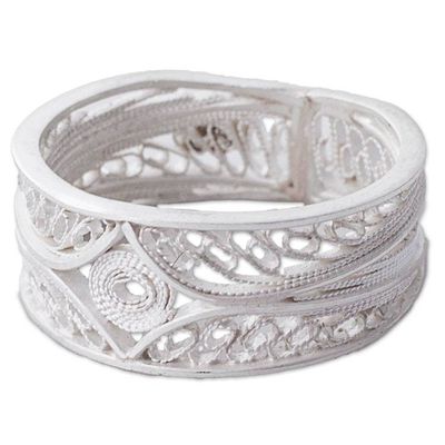 Alternate image for 950 Silver Ornate Filigree Band Ring from Peru Heart of the Star