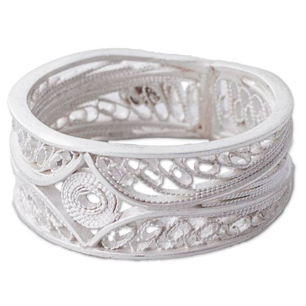 Alternate image for 950 Silver Ornate Filigree Band Ring from Peru Heart of the Star